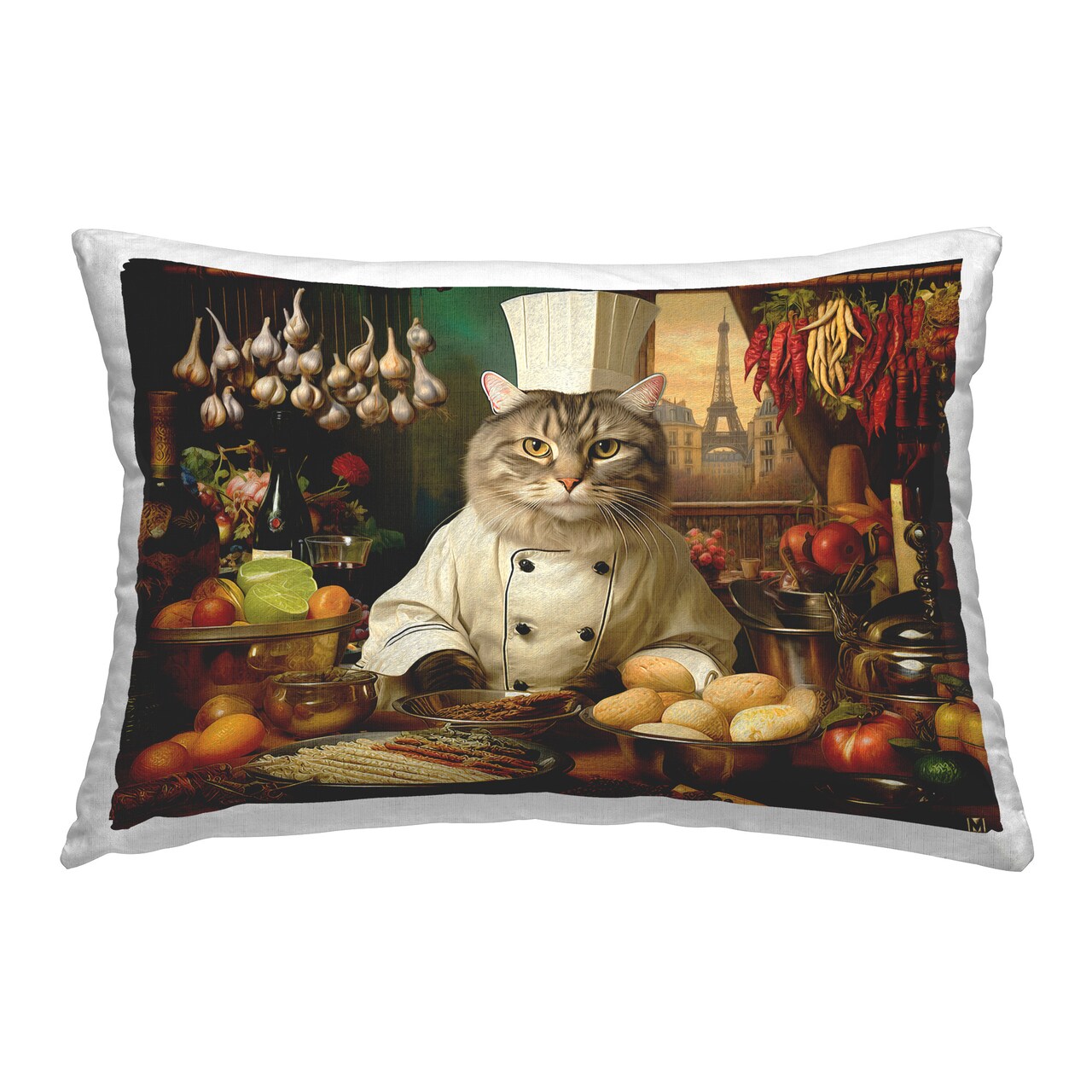 Chef Cat in Kitchen Design by Michael David Ward Throw Pillow